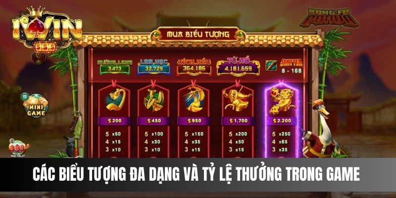 Các biểu tượng đa dạng và tỷ lệ thưởng trong game 