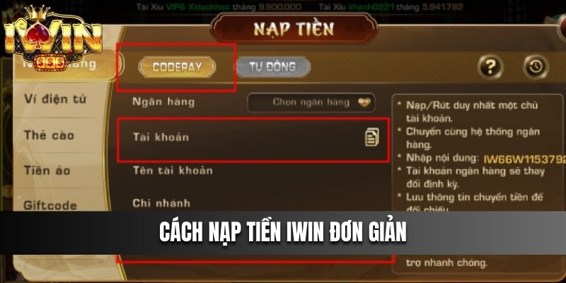 Cách nạp tiền IWIN đơn giản